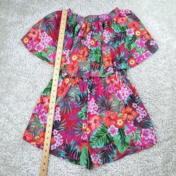 Show Me Your Mumu Rosarita Off The Shoulder Romper Pink Tropical - Picture 10 of 12